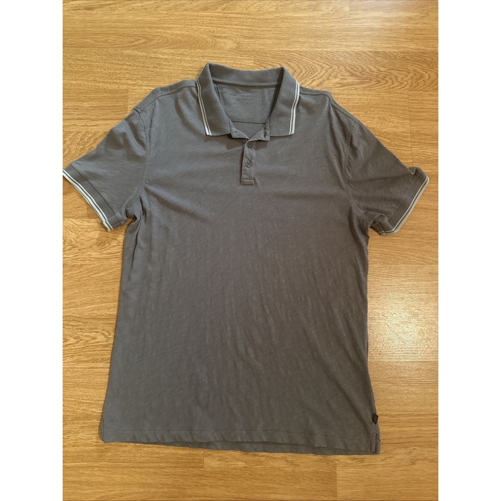 John Varvatos USA Polo Shirt Men's Large Gray Lightweight Short Sleeve Preppy